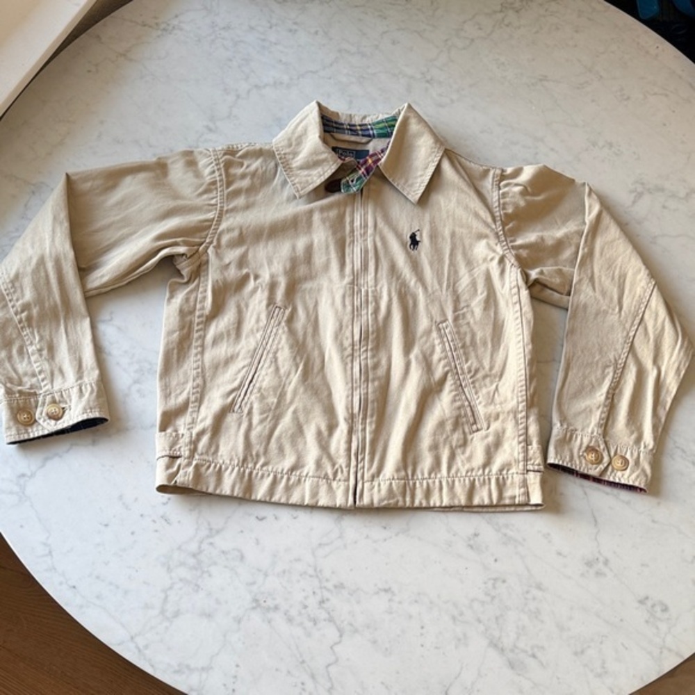Polo Ralph Lauren Boys Beige Zip Jacket Size 8 Plaid Lined Coat - Picture 1 of 4